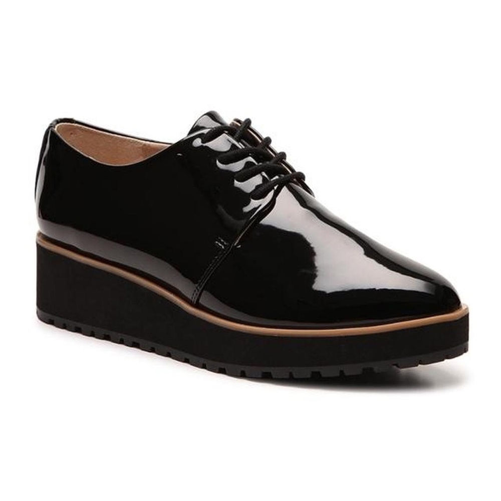 Aldo Ereillan Black Patent Lace-up Oxford Wedge Shoe 7
